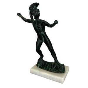 Vintage Ancient King Leonidas Greek War Leader Bronze Statue on Marble Base